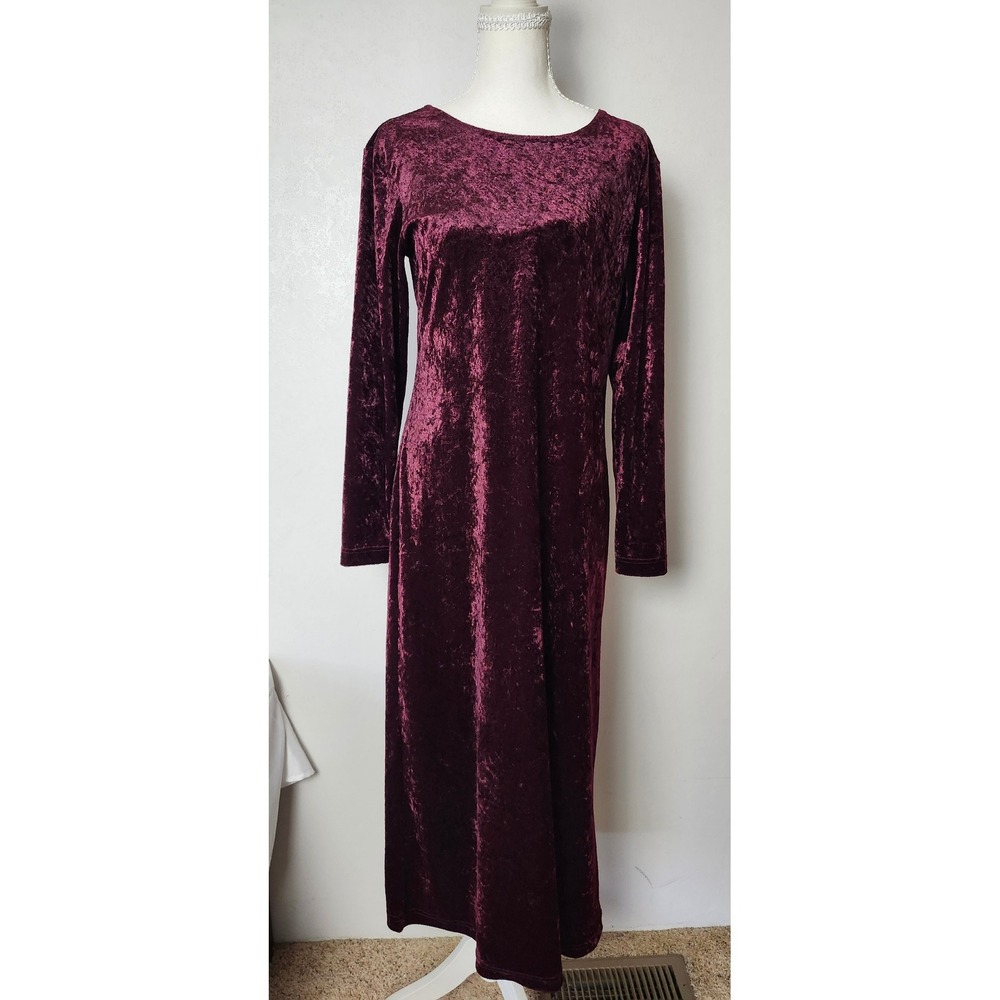 Vintage New Visions Plum Crushed Velvet Maxi Dress Long Sleeve Whimsygoth Small